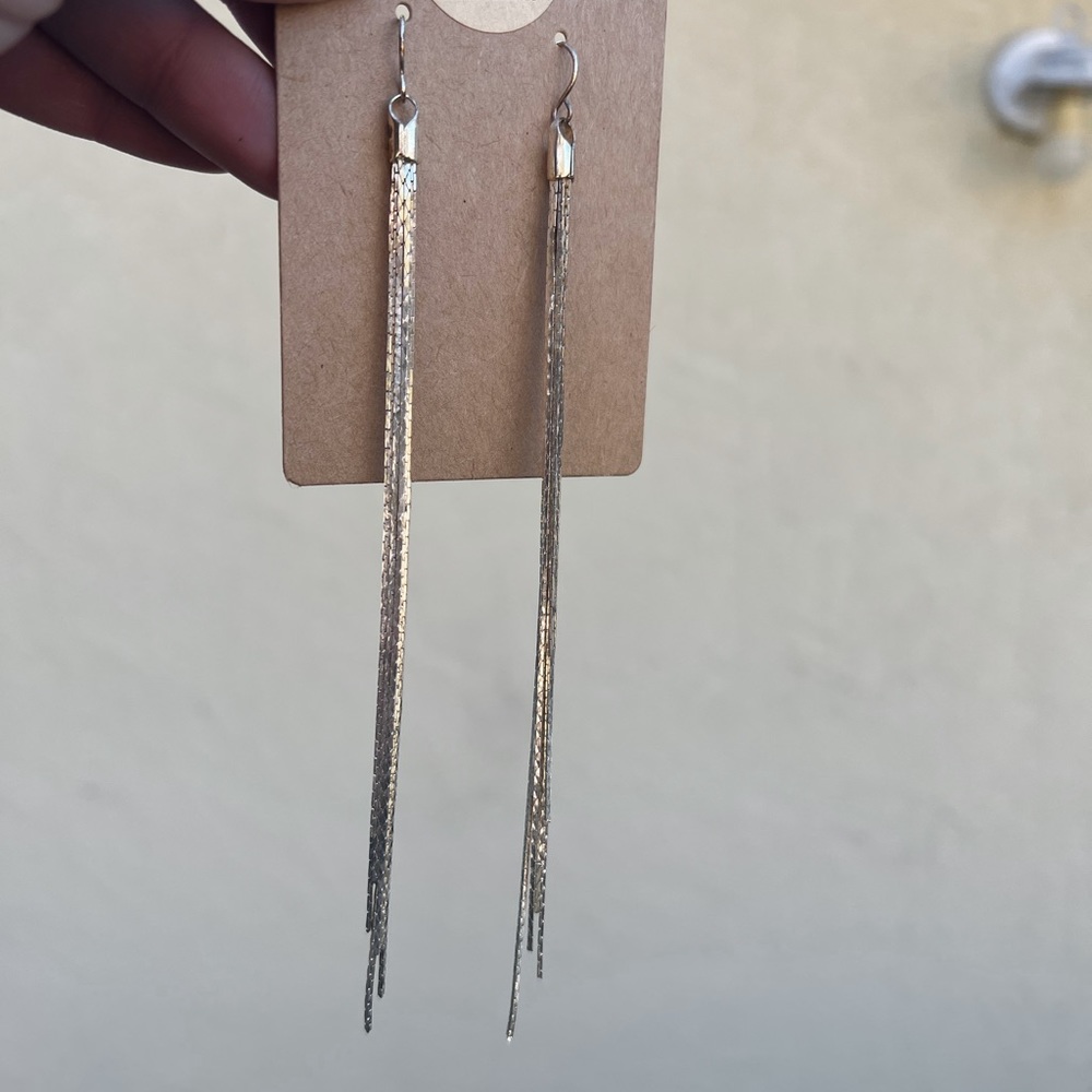 Silver (no stamp) long dangling earrings